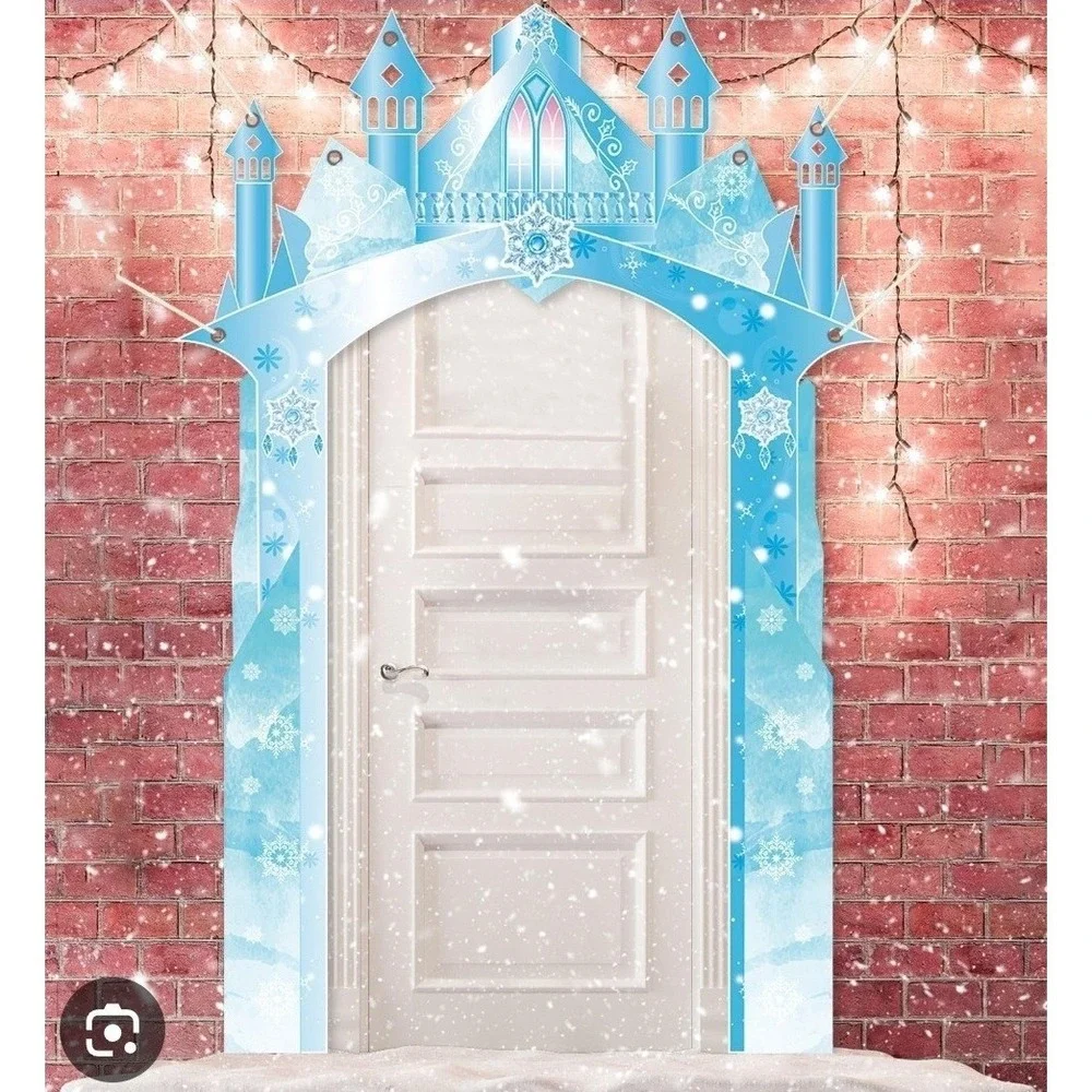 Winter Ice Castle Doorway Decoration LED Lights Snowflake Party Backdrop